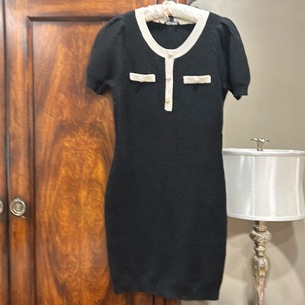 Express knit dress with contrast and button detail NWT